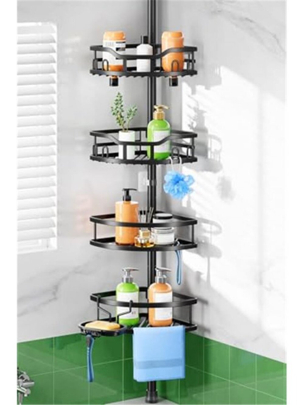 Shower Caddy Tension Pole: Rustproof Quick Install Standing Corner BathroomShelf